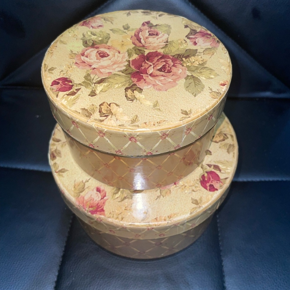 Floral Round Decorative Boxes 2pc  -NEW IN BOX
